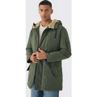 Mens Oversized Parka With Borg Lined Hood In Khaki