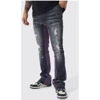 Mens Charcoal Skinny Stretch Gusset Detail Flared Jeans