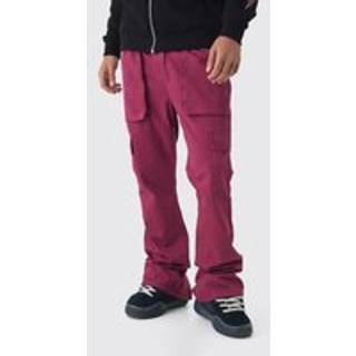 Mens Mauve Elasticated Waist Slim Flare Twill Zip Hem Cargo Trousers