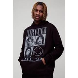 Mens Black Tall Oversized Nirvana License Print Hoodie