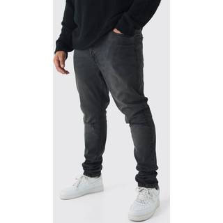 Mens Washed Black Plus Skinny Stretch Stacked Ripped Knee Jeans