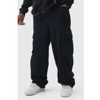 Mens True Black Tall Relaxed Rigid Cargo Jeans