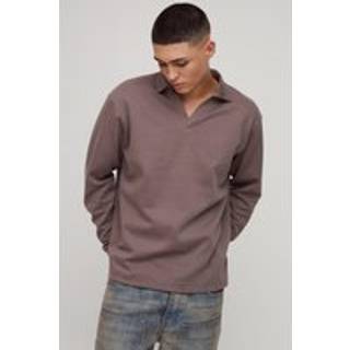 Mens Taupe Regular Fit Heavyweight Interlock V Neck Polo