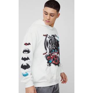 Mens White Oversized Batman Graffiti License Print Hoodie