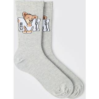 Mens Grey Varsity Teddy Bear Sports Socks