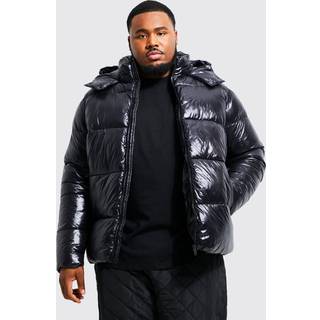 Mens Plus High Shine Puffer Jacket in Black