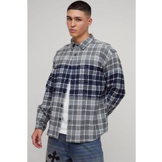Mens Blue Oversized Rhinestone Washed Checked Shirt