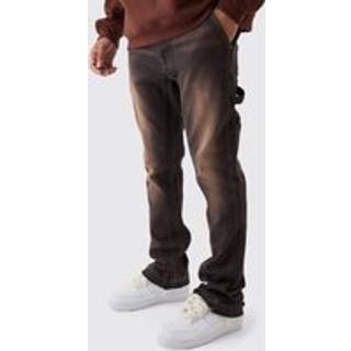 Mens Brown Stretch Skinny Gusset Detail Carpenter Flared Jeans