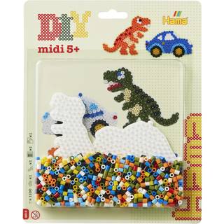 Hama Midi Perlesæt - Bil + Dinosaur - 1.100 Perler + 2 Perleplader
