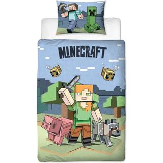 Minecraft sengetøj 100% blødt bomuld - 140x200 cm - Alex vendbart sengesæt 2 motiver - Dynebetræk med Minecraft