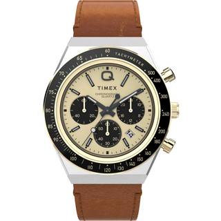 TIMEX Q Timex Chronograph i stål med brun læderrem