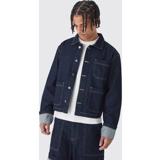 Mens Boxy Fit Turn Up Denim Jacket In Indigo
