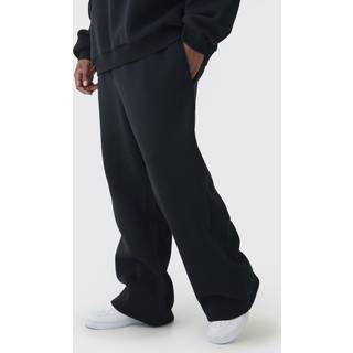 Mens Black Plus Brushed Back Embroidered Straight Fit Joggers
