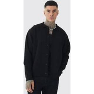 Mens Black Tall Crochet Button Through Shirt