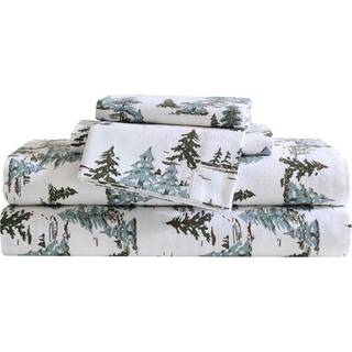 Eddie Bauer - Twin Sheets Cotton Flannel Bedding Set b?rstet til ekstra bl?dhed Hyggeligt boligindretning Oeko -Tex certificeret (Snowy Pine Tree
