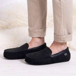 Totes Totes Black Mens Isotoner Square Patterned Smart Moccasin Slippers