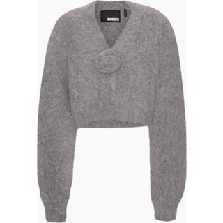Knit Cropped Cardigan - Grey Melange - ROTATE - Grå M