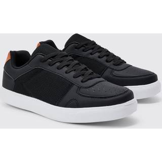 Mens Black Faux Leather Panel Detail Trainer