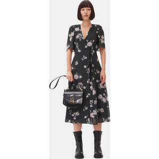 Fluid Crepe Wrap Midi Dress F9504 - Climbing Ivy - GANNI - Blomstret XS