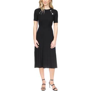 MK Ribbed Stretch Knit Button Midi Dress - Black - Michael Kors - XXS
