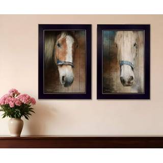 S?t med to to heste sort indrammet printv?gskunst