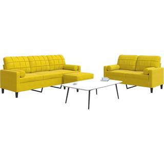 sofasæt 3 dele med hynder og bolsterpuder velour gul