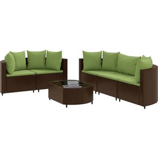 Sofasæt Til Haven 6 Dele Med Hynder Polyrattan - Brun og grøn