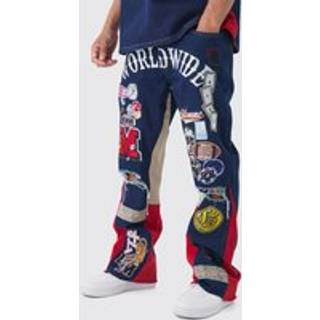 Mens Indigo Relaxed Flare Rigid Gusset Applique Badge Jeans