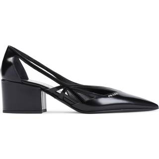 Brushed Leather Cut-Out Pumps in Black - 39.5