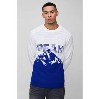 Mens White Regular Fit Peak Knitted Jumper