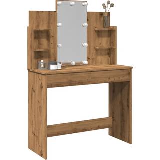 makeupbord med LED-lys 96x40x142 cm kunsteg