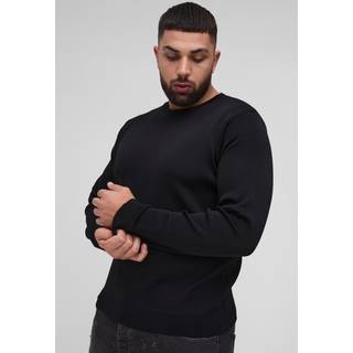 Mens Plus Basic Regular Fit Crew Neck Jumper in Black
