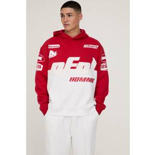 Mens Red Oversized OFCL Moto Hoodie