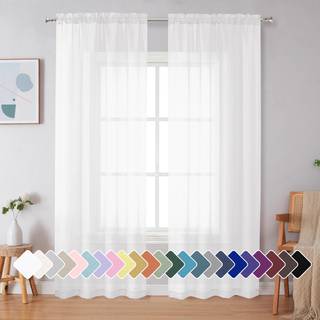 SimpleBrand White Sheer Curtains 90 tommer lang lysfiltreringstang Lomme Fast Farve Vindue Sheer Curtain Panels Elegante gardiner og gardiner til
