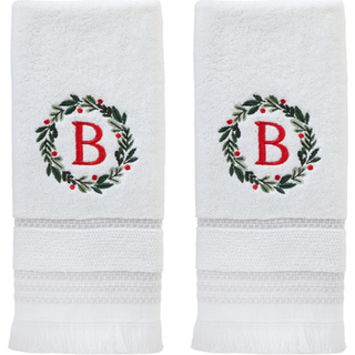SKL Home Christmas/Winter Wreath Monogram Handduk B 2PC Set for Bath/Kitchen/Bar & Gift White