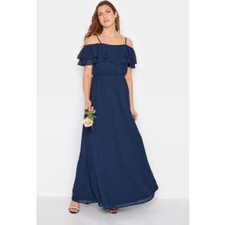 Lts Tall Women's Navy Blue Ruffle Maxi Dress Size 12