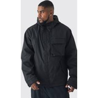Mens Plus Lightweight Hooded Regular Fit Parka Jacket In Black