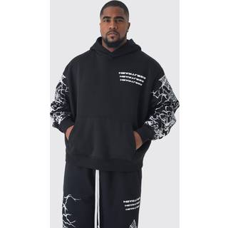 Mens Black Plus Oversized Boxy Sleeve Print Hoodie