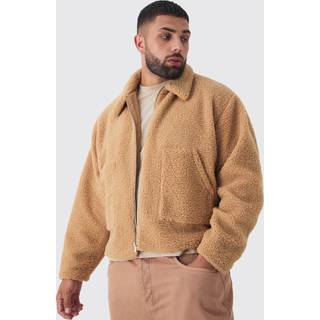 Mens Plus Borg Harrington Jacket In Tan