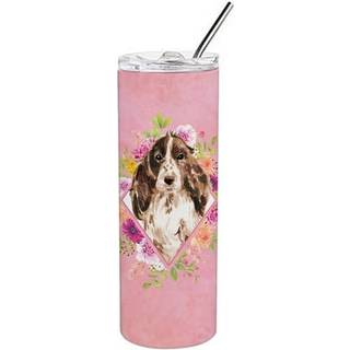 """" Caroline's Treasures Brown Parti Cocker Spaniel Pink Flowers rustfrit stål 20 oz tynd rejseisoleret tumblere multicolor """"