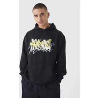 Mens Black Oversized Graffiti Homme Graphic Hoodie