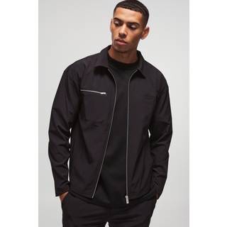 Mens Black Regular Fit Technical Stretch Homme Overshirt