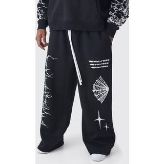 Mens Black Plus Wide Leg Print Joggers
