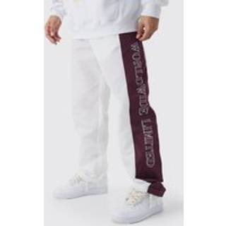 Mens White Elasticated Waist Relaxed Nylon Colour Block Trousers