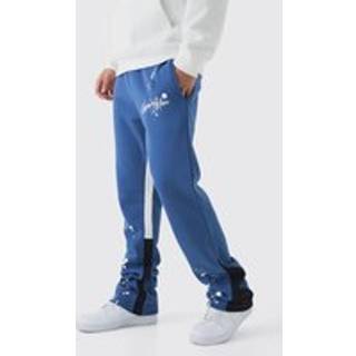 Mens Blue Slim Stacked Official Man Paint Splatter Jogger