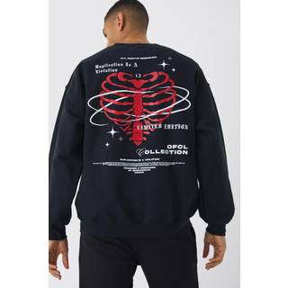 Mens Black Oversized Skeleton Heart Back Graphic Sweatshirt
