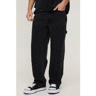 Mens Charcoal Relaxed Fit Embossed Carpenter Jeans