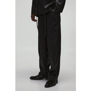 Mens Black Relaxed Fit Liquid Metallic Belted Tailored Trousers