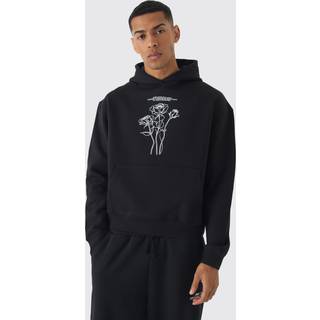 Mens Black Oversized Boxy Line Floral Print Hoodie