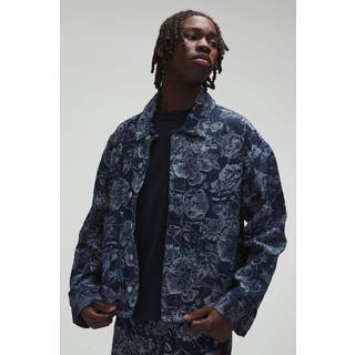 Mens Indigo Oversized Floral Denim Jacquard Shirt